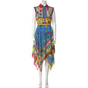 Alice + Olivia Farrah Collared Floral Handkerchief Hem Dress Size 8 MSRP $440